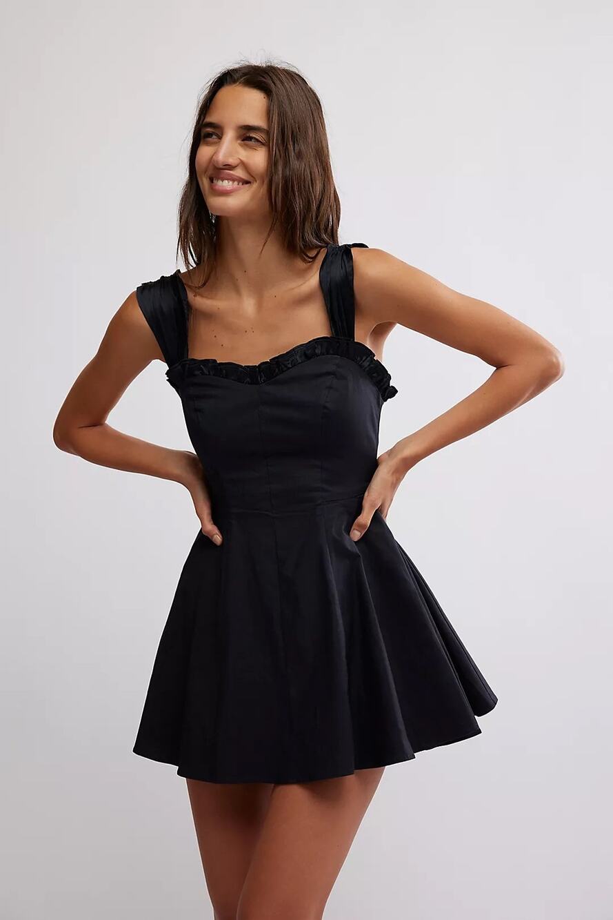 Free People Womens XS Midnight Magic Mini Dress Little Black Dress Fit and Flare